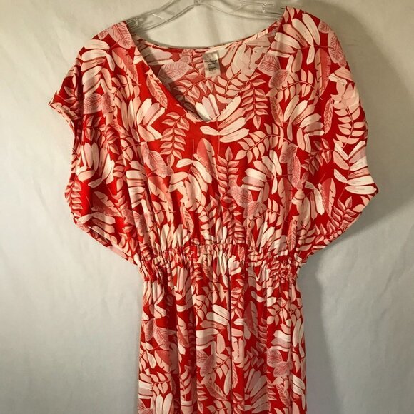 West Loop Dress Gathered Elastic Waist Raglan Sleeve FOrange Floral Size Medium - Picture 6 of 13